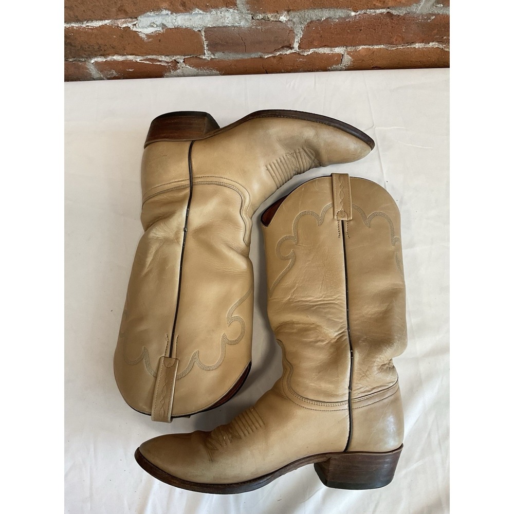 Women's Vintage J Chisholm Honky Tonk Western Cowboy Boots 9 Handmade USA Tan
